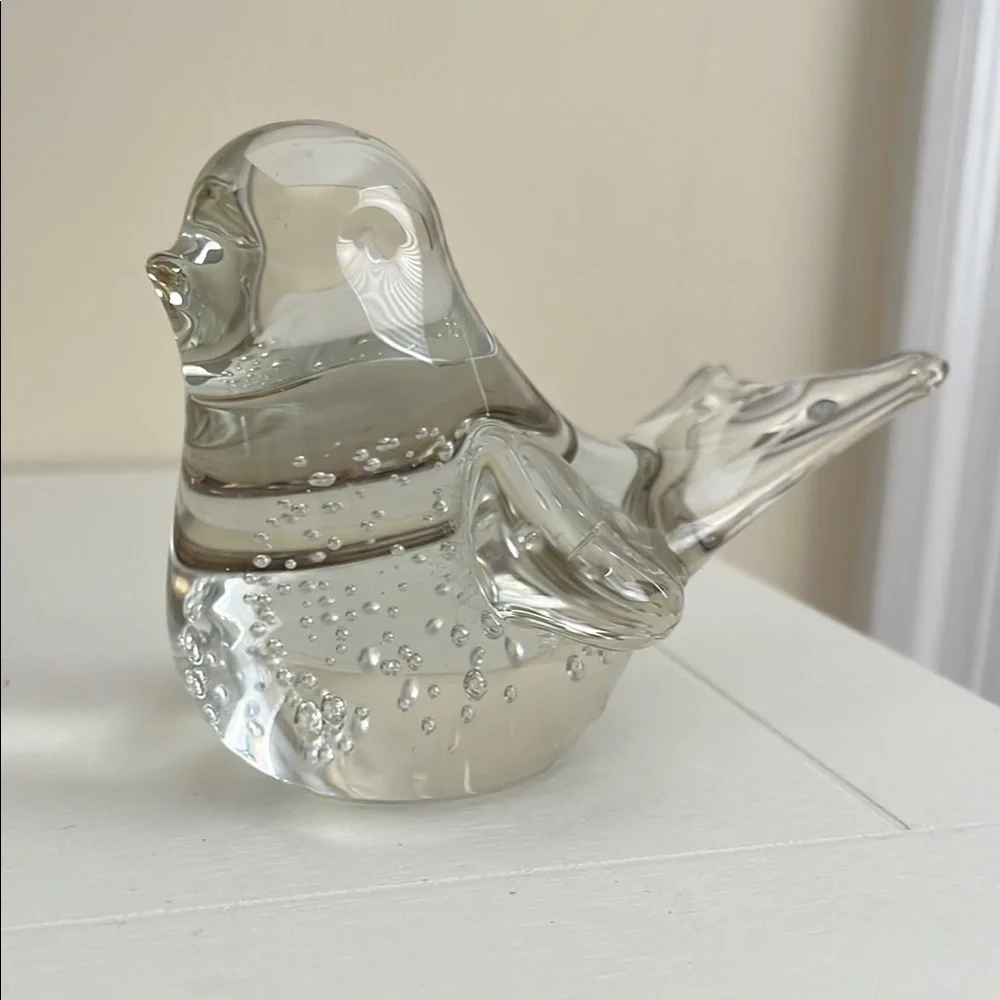 VINTAGE GLASS HAND BLOWN BIRD FIGURINE DECOR PAPER WEIGHT